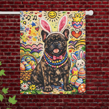 Brindle French Colorful Playful Easter Garden Flag 24.5'' × 32''