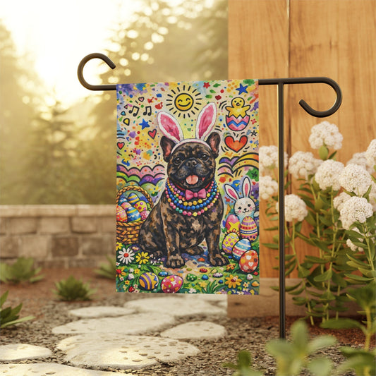 Brindle French Colorful Playful Easter Garden Flag