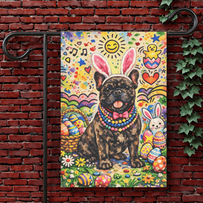 Brindle French Colorful Playful Easter Garden Flag 12'' × 18''