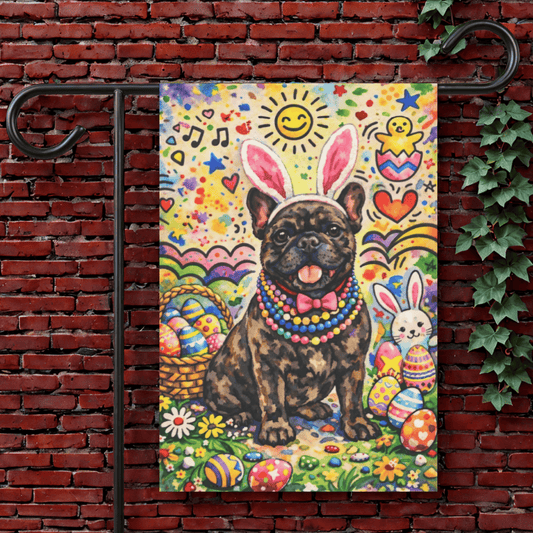 Brindle French Colorful Playful Easter Garden Flag 12'' × 18''