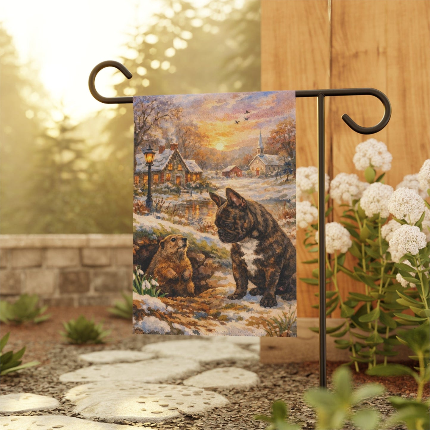 Brindle French Groundhog Day Spring Garden Flag