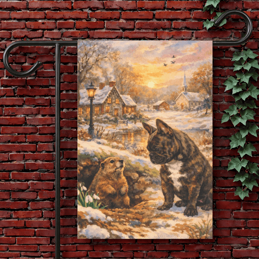 Brindle French Groundhog Day Spring Garden Flag 12'' × 18''