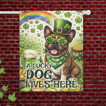 Brindle French Lucky Dog Saint Patricks Garden Flag 24.5'' × 32''
