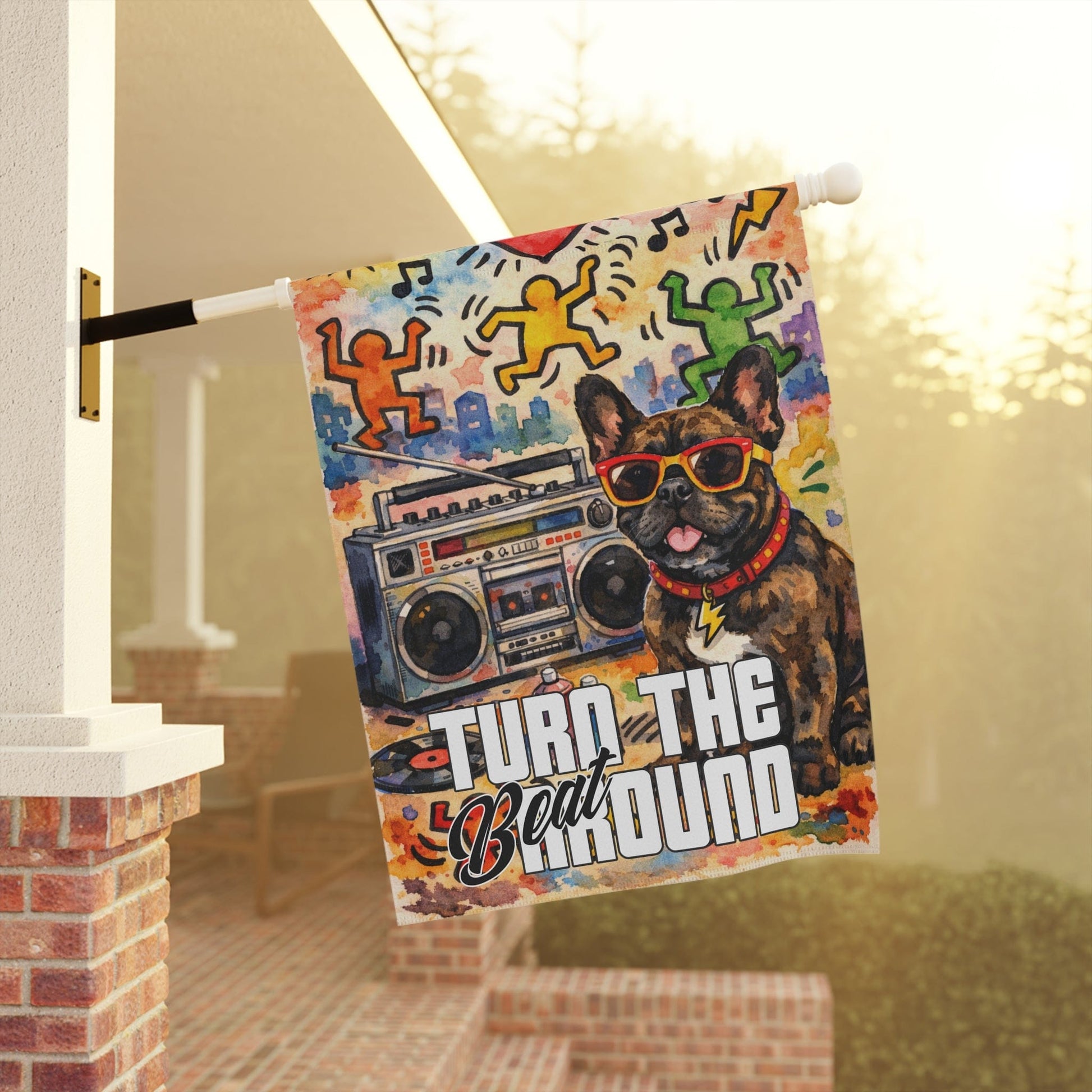 Brindle Frenchie 90s Music Garden Flag
