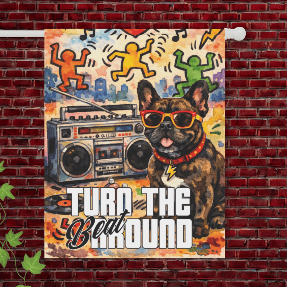 Brindle Frenchie 90s Music Garden Flag 24.5'' × 32''