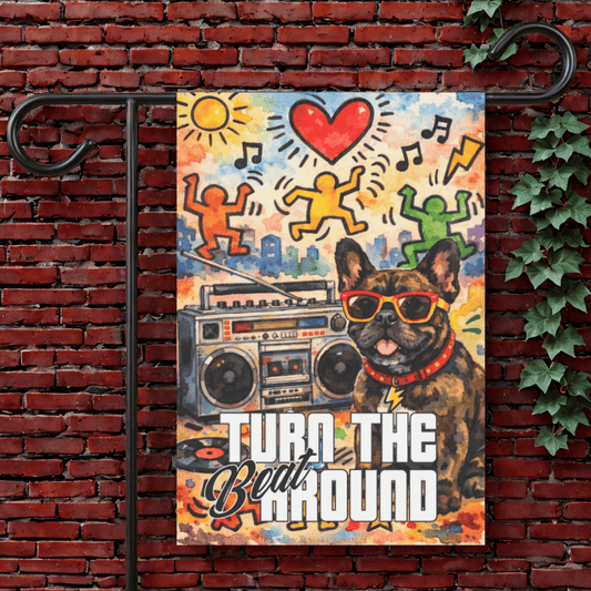 Brindle Frenchie 90s Music Garden Flag 12'' × 18''