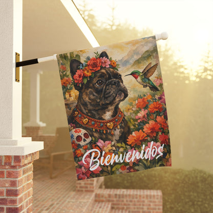 Personalized Frenchie Bienvenidos Spanish Garden Flag