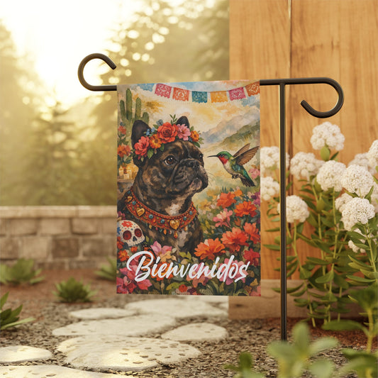 Personalized Frenchie Bienvenidos Spanish Garden Flag
