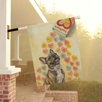 Personalized Frenchie Candy Hearts Garden Flag