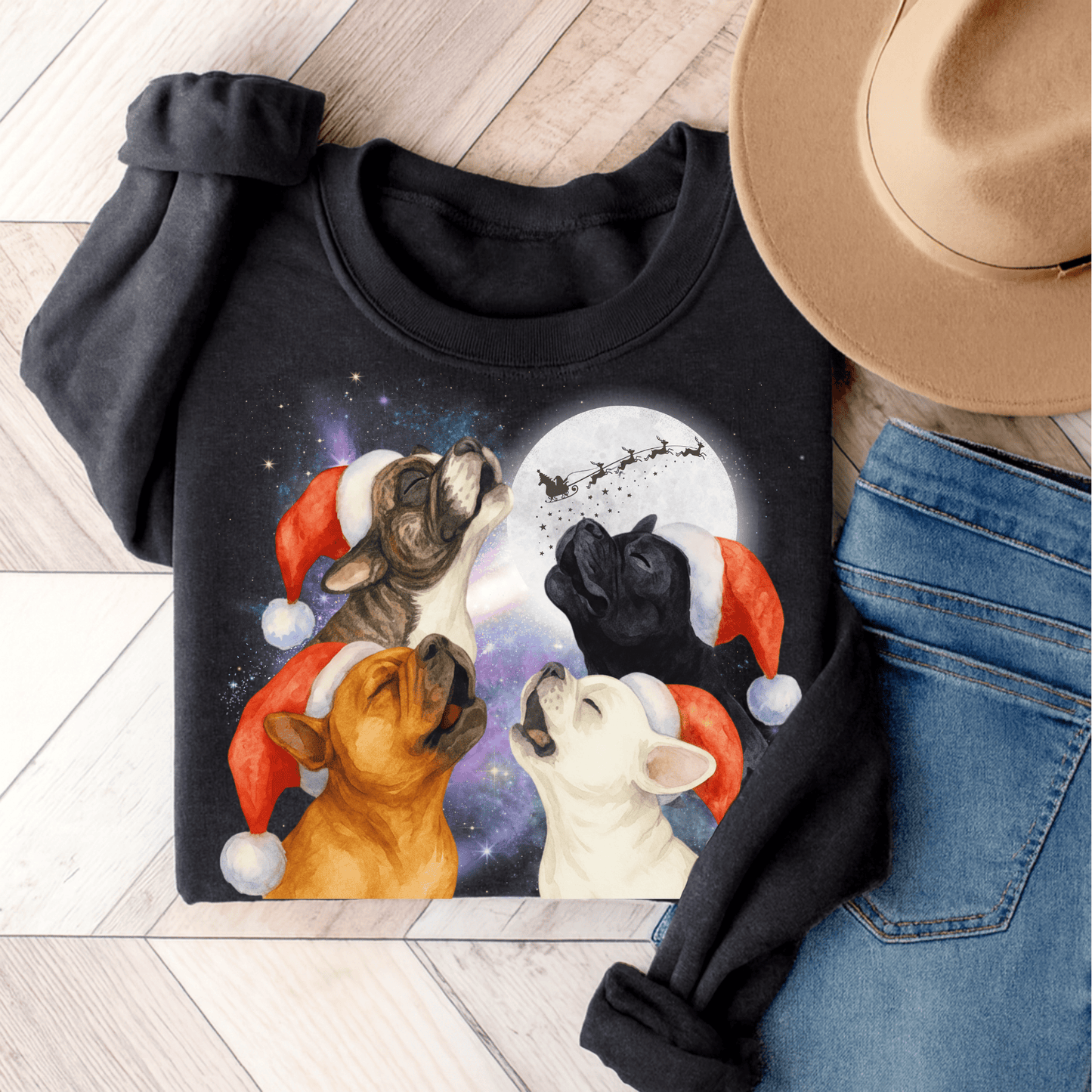 Brindle Frenchie Christmas Howliday Sweatshirt Black