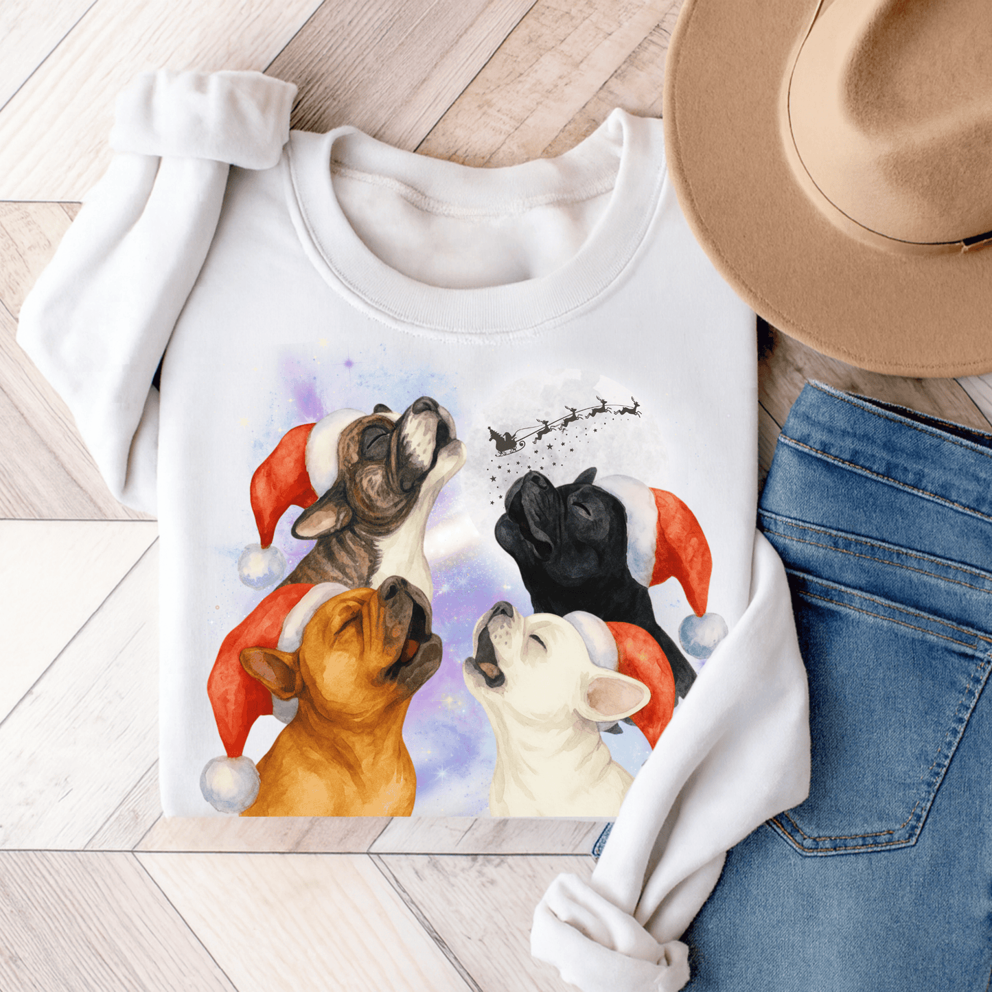 Brindle Frenchie Christmas Howliday Sweatshirt White
