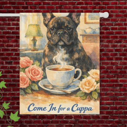 Brindle Frenchie Cuppa Tea Garden Flag 24.5'' × 32''