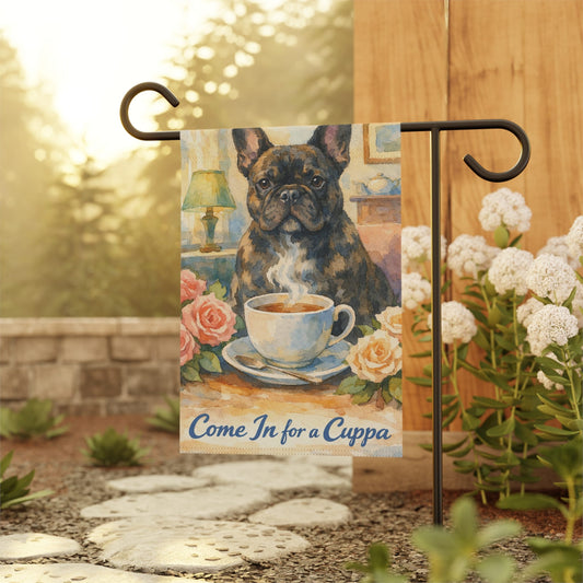 Brindle Frenchie Cuppa Tea Garden Flag