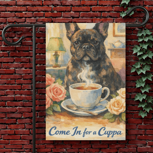 Brindle Frenchie Cuppa Tea Garden Flag 12'' × 18''