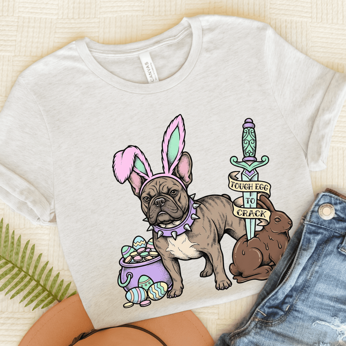 Brindle Frenchie Easter Tough Egg Unisex TShirt Ash