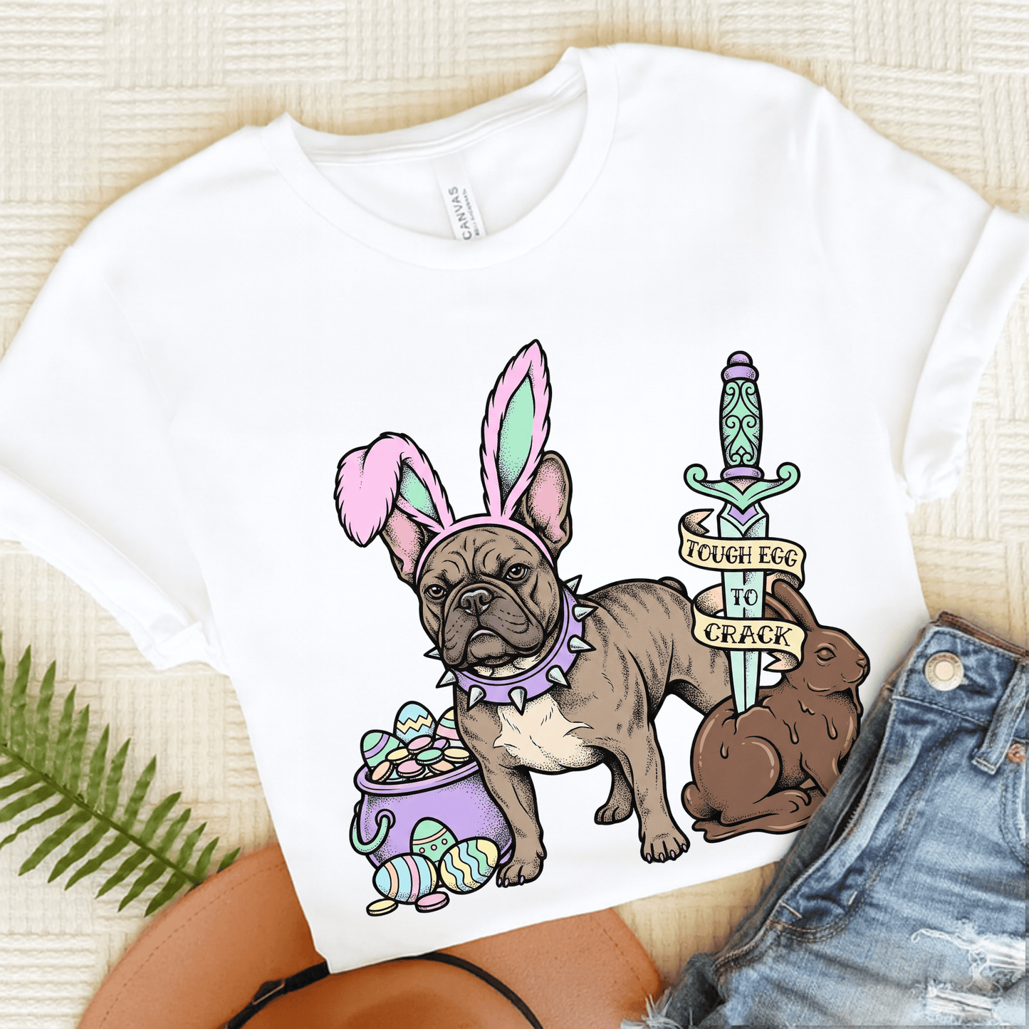 Brindle Frenchie Easter Tough Egg Unisex TShirt White