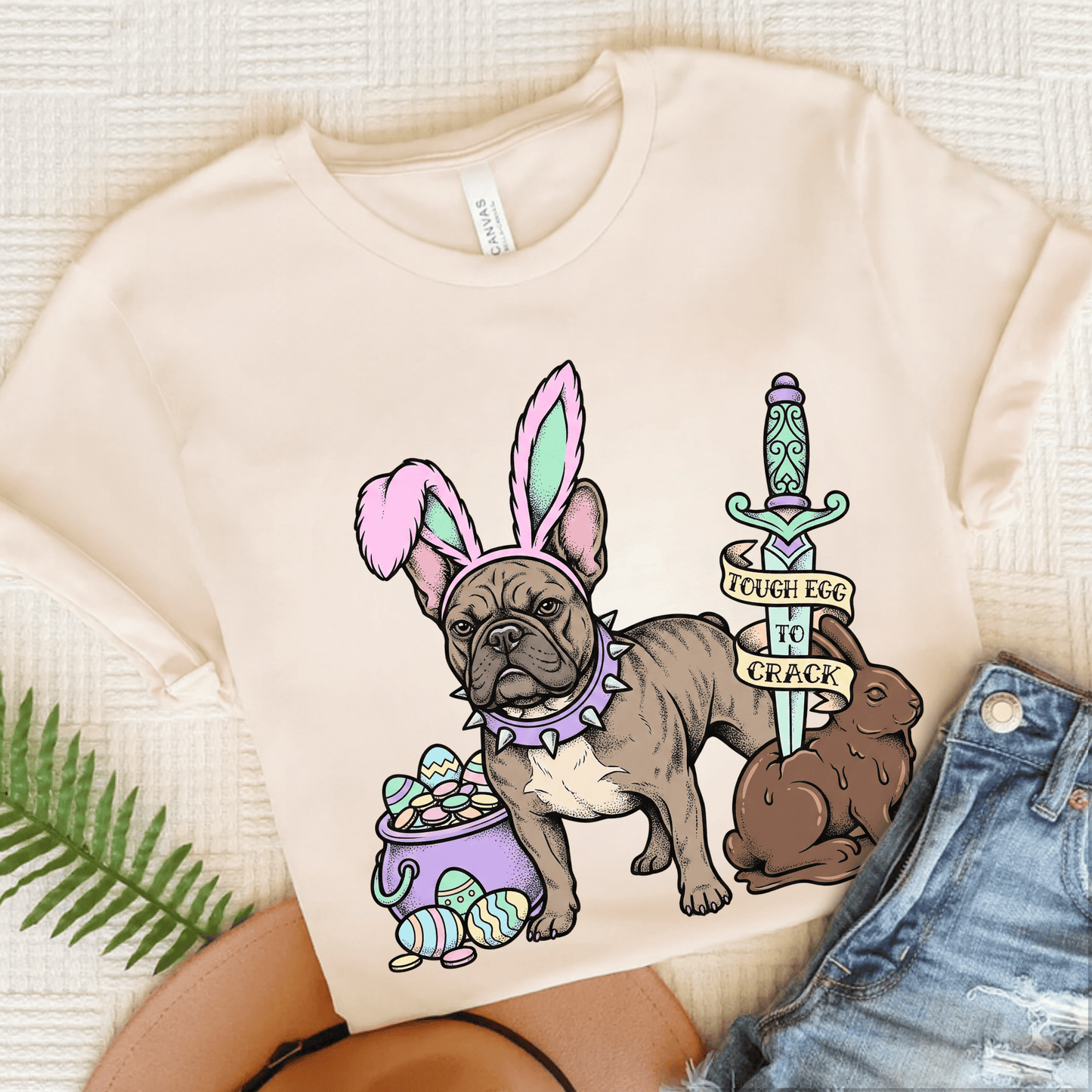 Brindle Frenchie Easter Tough Egg Unisex TShirt Natural