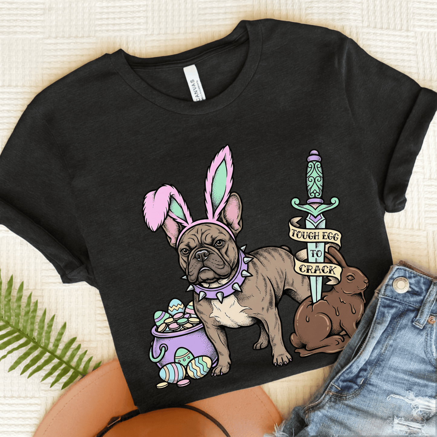 Brindle Frenchie Easter Tough Egg Unisex TShirt Dark Grey Heather