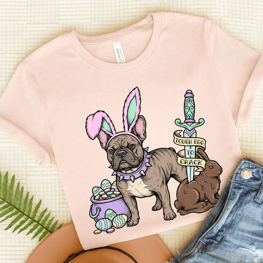 Brindle Frenchie Easter Tough Egg Unisex TShirt Soft Pink