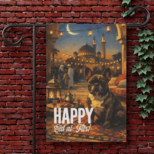 Brindle Frenchie Eid al-Fitr Garden Flag 12'' × 18''