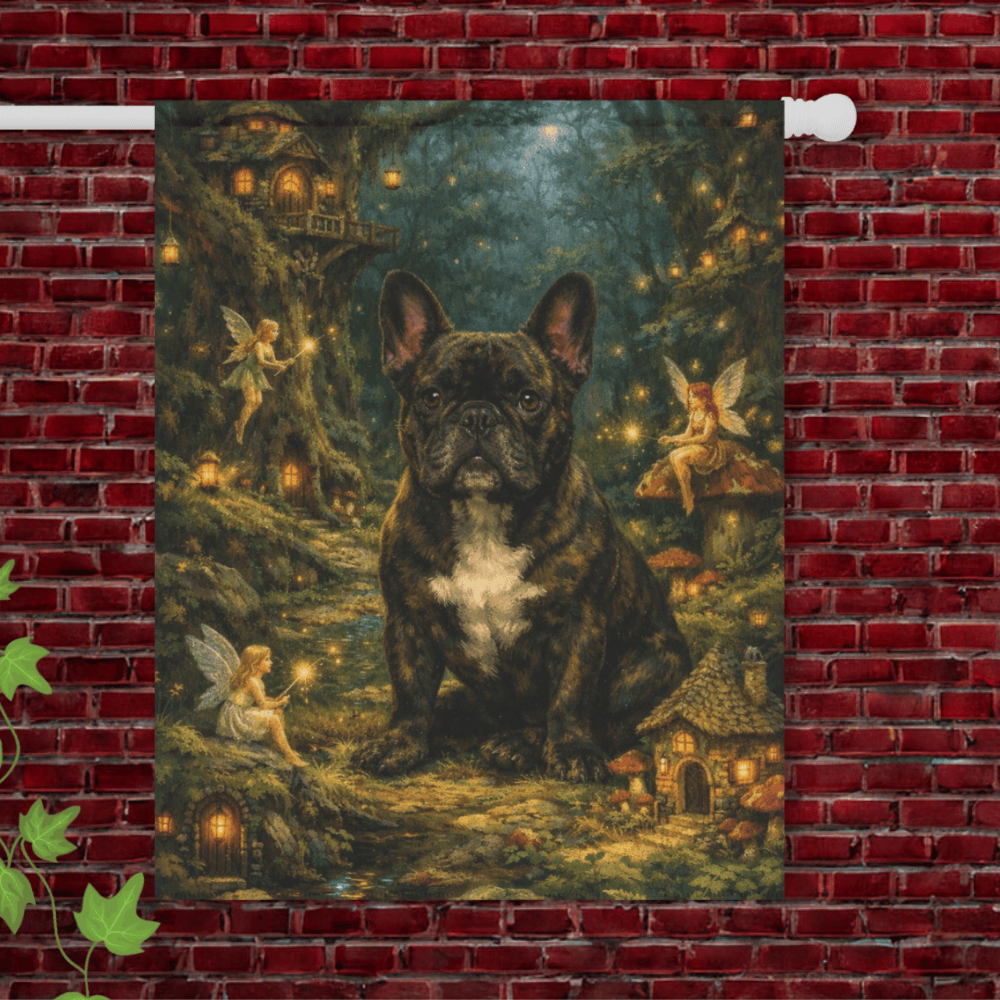 Brindle Frenchie Fantasy Fairy Garden Flag 24.5'' × 32''