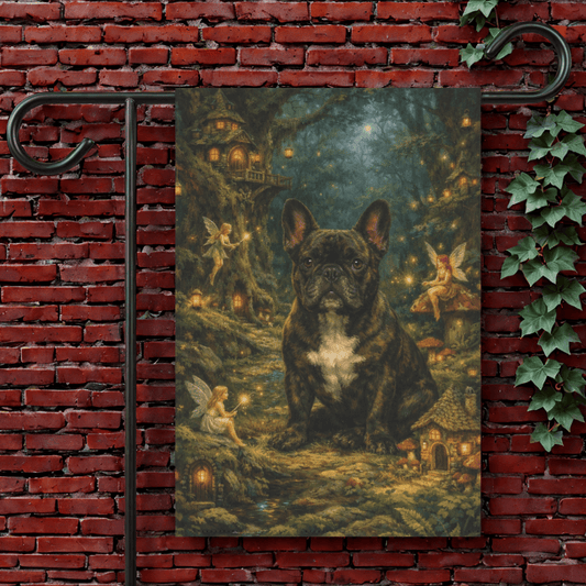 Brindle Frenchie Fantasy Fairy Garden Flag 12'' × 18''