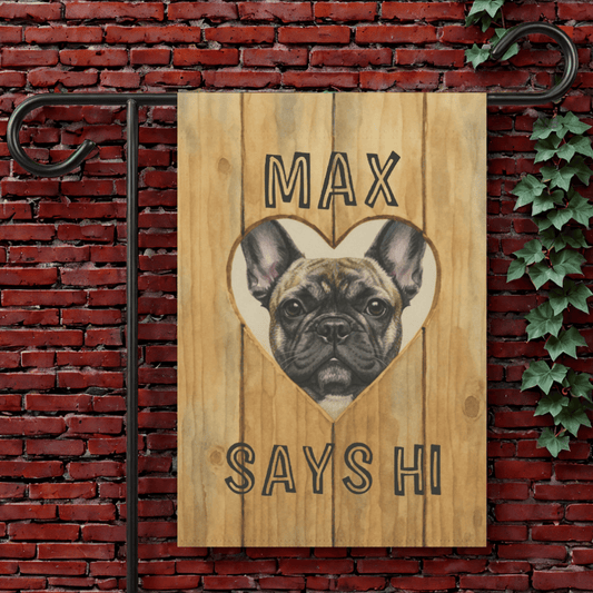Brindle Frenchie Fence Heart Hole Garden Flag 12'' × 18''