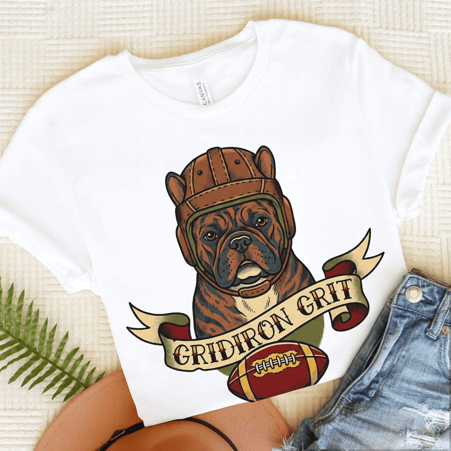 Brindle Frenchie Football Gridiron Unisex TShirt White