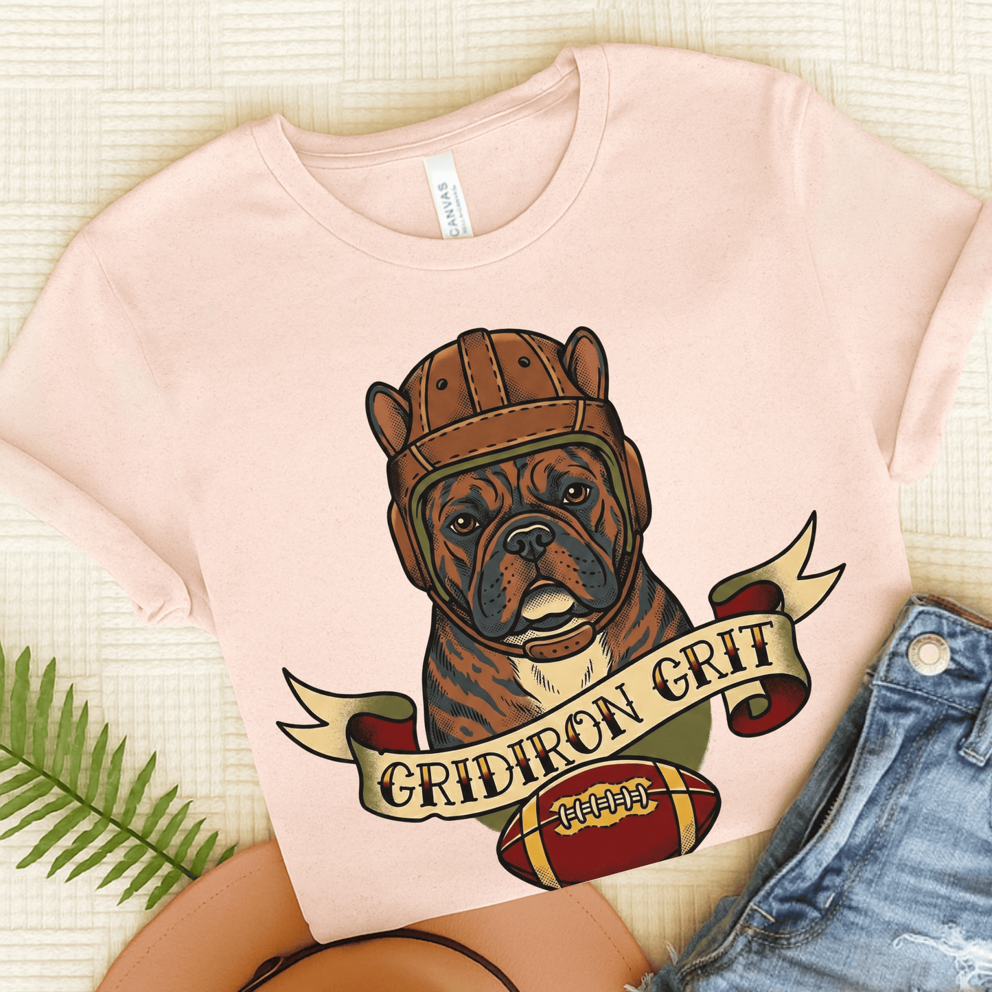 Brindle Frenchie Football Gridiron Unisex TShirt Soft Pink