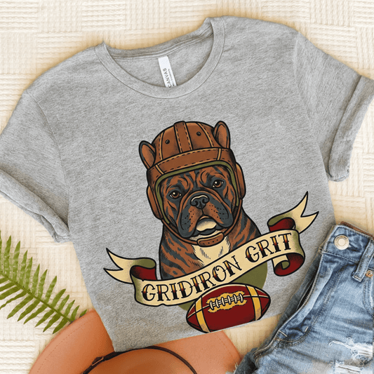 Brindle Frenchie Football Gridiron Unisex TShirt Athletic Heather