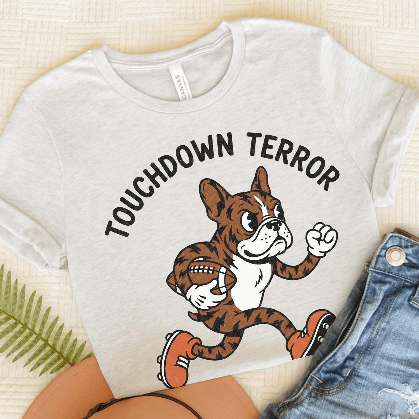 Brindle Frenchie football Touchdown Unisex TShirt Ash