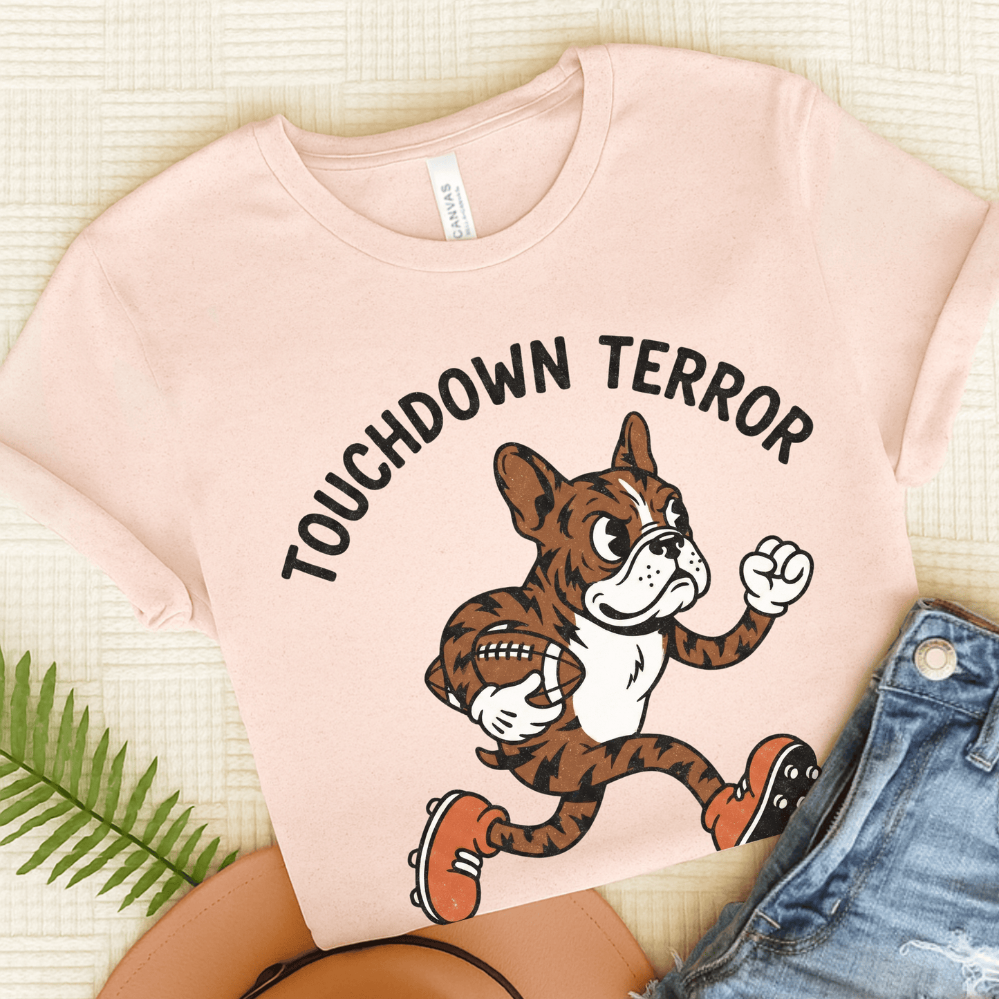 Brindle Frenchie football Touchdown Unisex TShirt Soft Pink