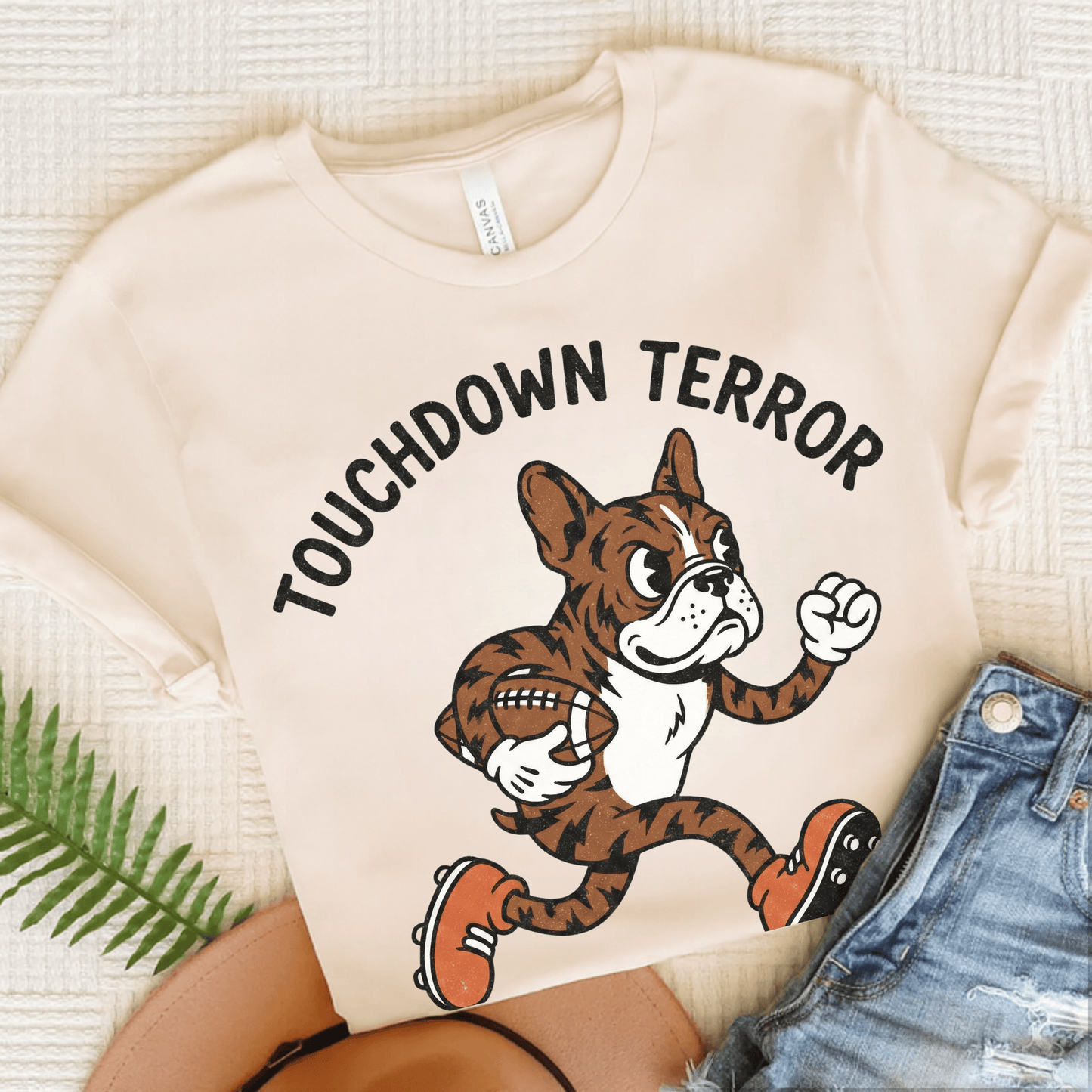Brindle Frenchie football Touchdown Unisex TShirt Natural