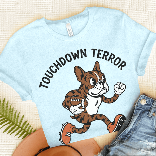 Brindle Frenchie football Touchdown Unisex TShirt Heather Ice Blue