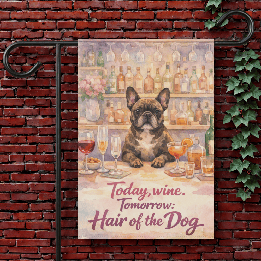 Brindle Frenchie Funny Drinking Garden Flag 12'' × 18''