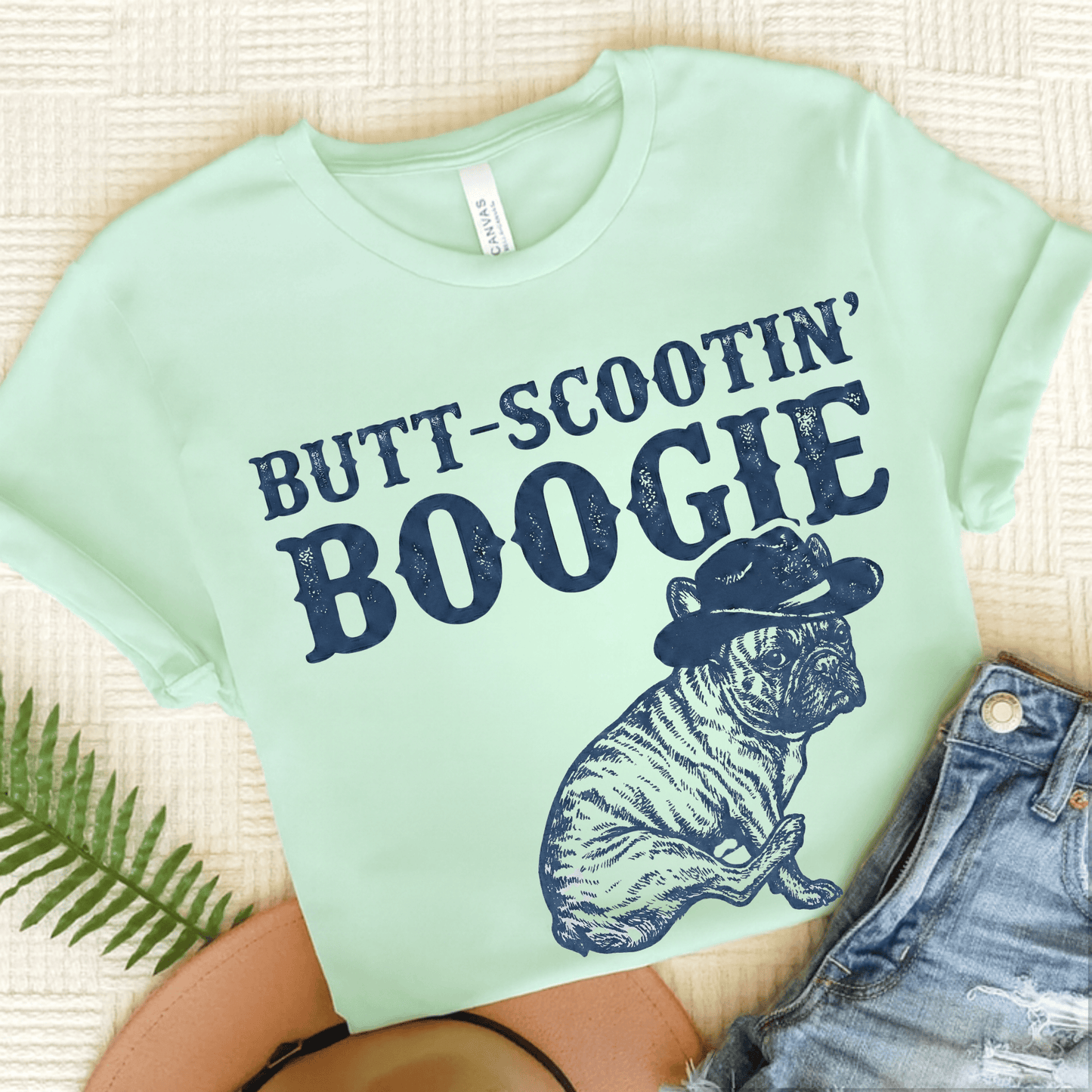 Brindle Frenchie Funny Western Unisex TShirt Heather Mint