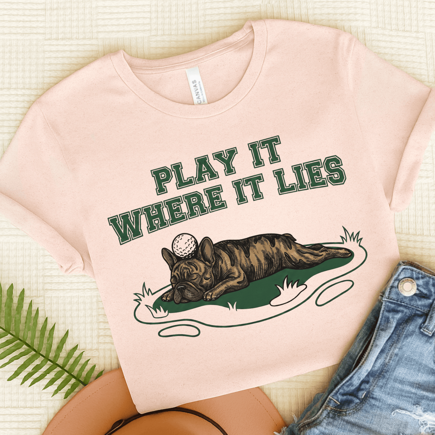 Brindle Frenchie Golf Where it Lies Unisex TShirt Soft Pink