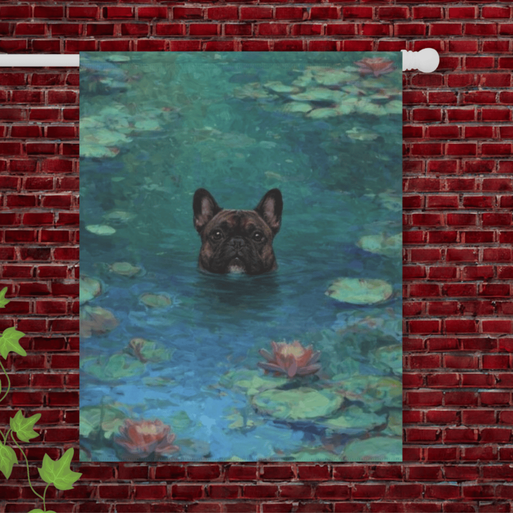 Brindle Frenchie Monet Waterlillies Garden Flag 24.5'' × 32''