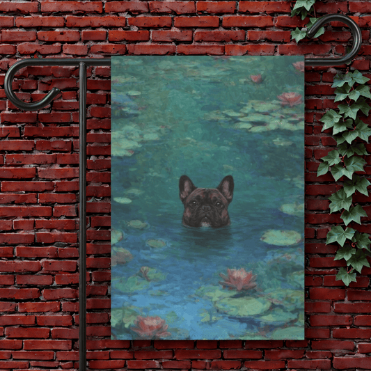 Brindle Frenchie Monet Waterlillies Garden Flag 12'' × 18''
