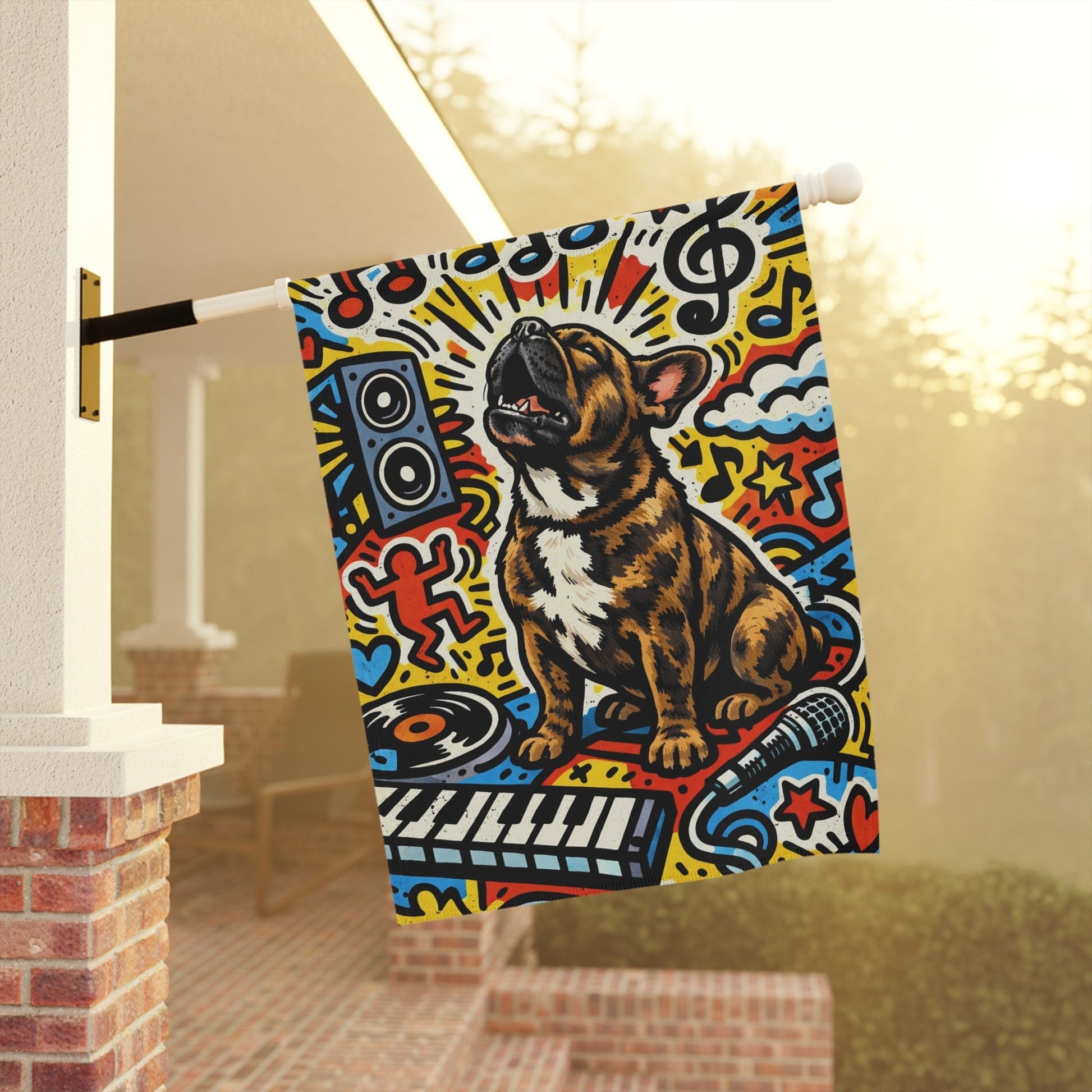 Brindle Frenchie Music Lover Garden Flag