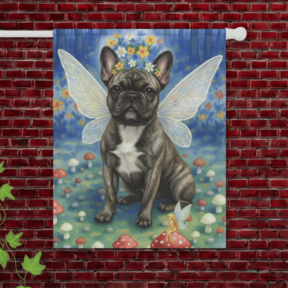 Brindle Frenchie Nighttime Fairy Circle Garden Flag 24.5'' × 32''