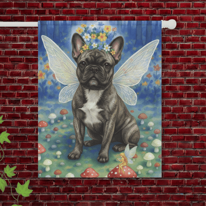 Brindle Frenchie Nighttime Fairy Circle Garden Flag 24.5'' × 32''