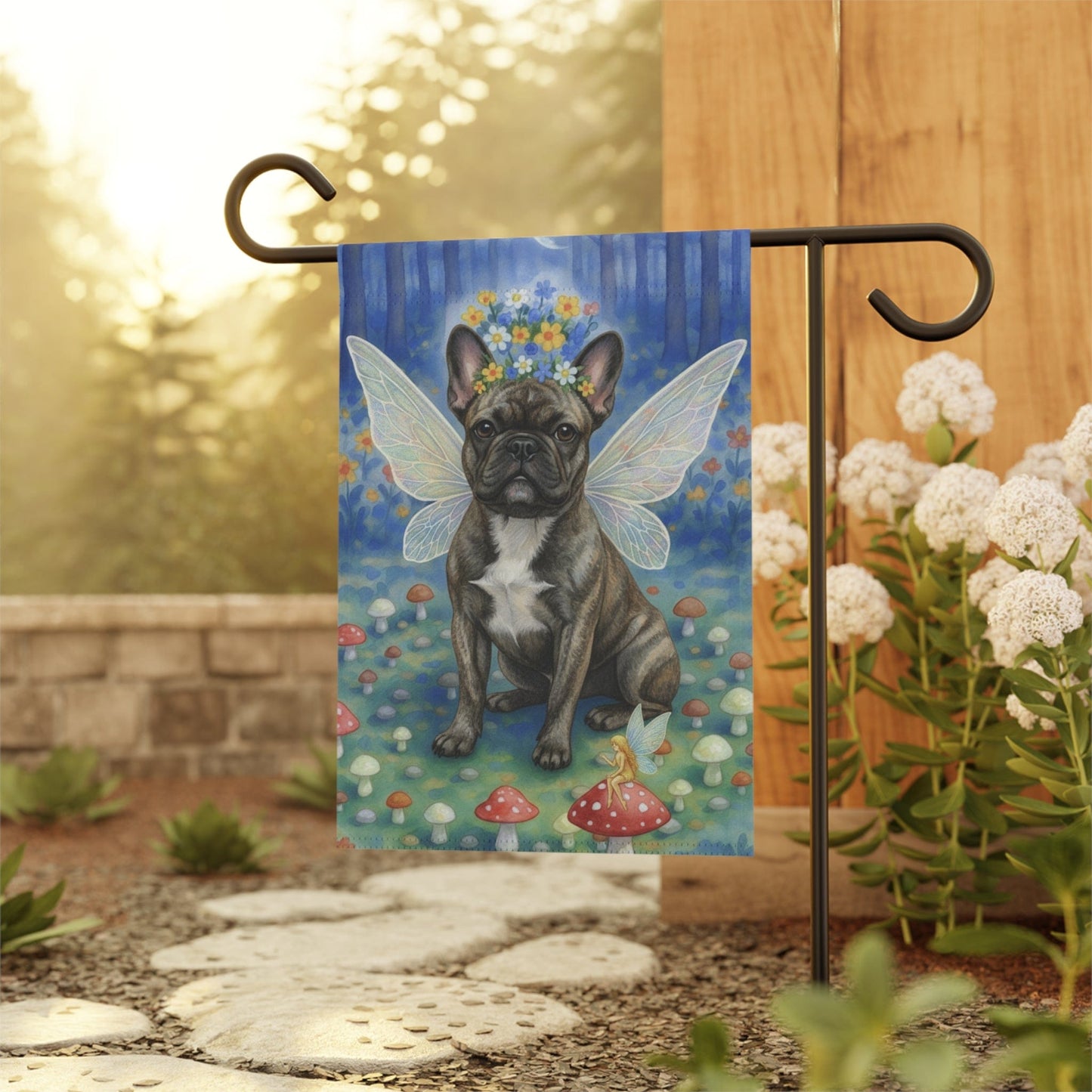 Brindle Frenchie Nighttime Fairy Circle Garden Flag