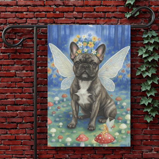 Brindle Frenchie Nighttime Fairy Circle Garden Flag 12'' × 18''