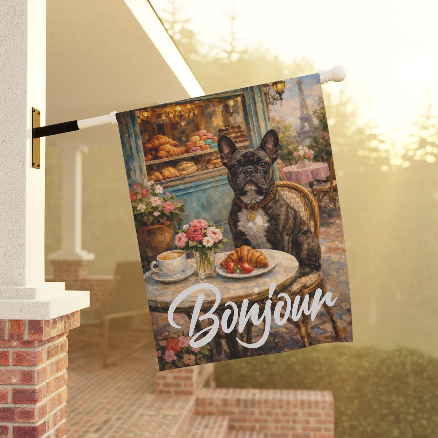 Brindle Frenchie Paris France Pastries Garden Flag