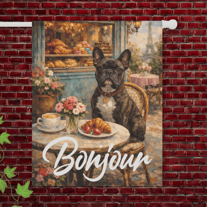 Brindle Frenchie Paris France Pastries Garden Flag 24.5'' × 32''