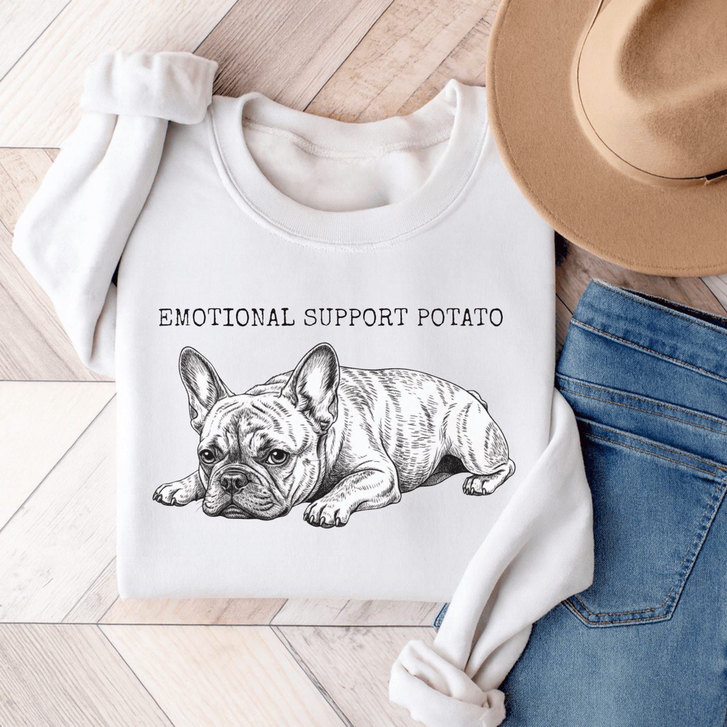 Brindle Frenchie Potato Unisex Sweatshirt White