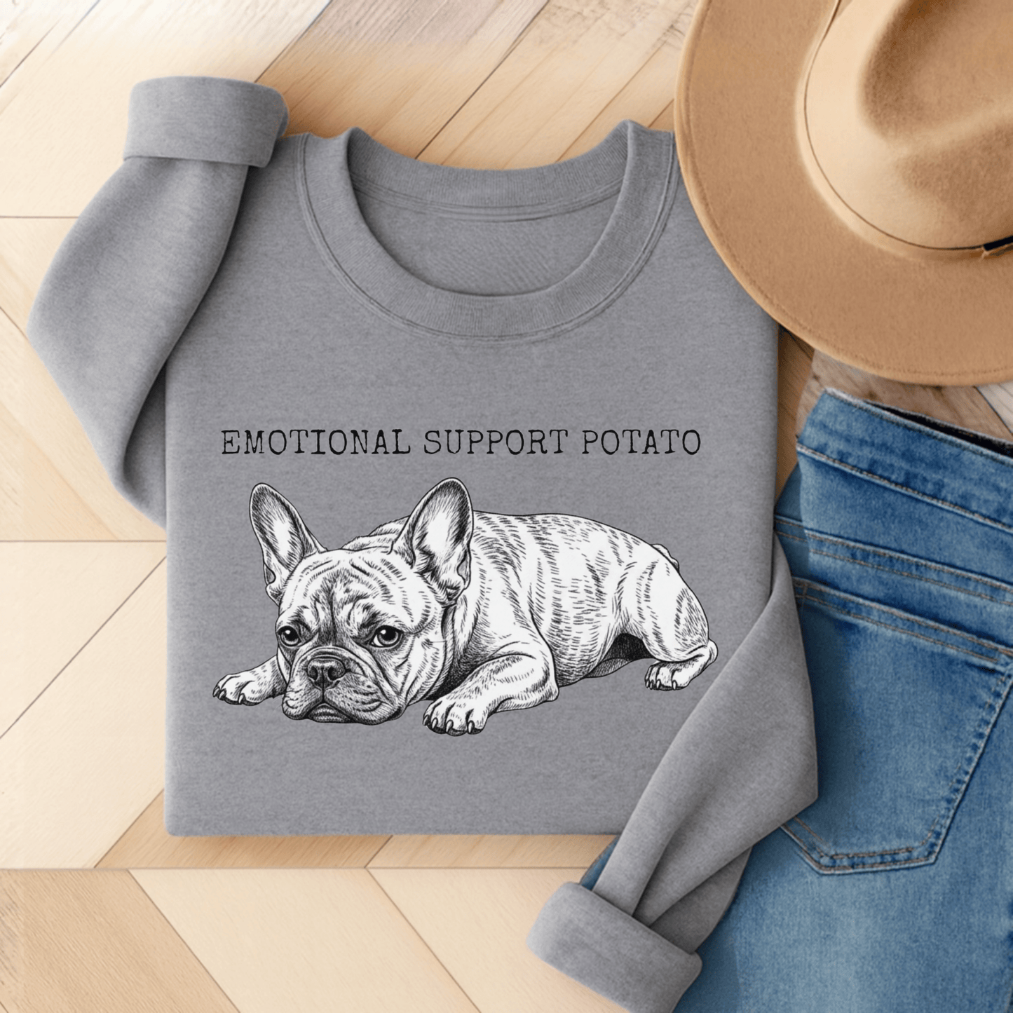 Brindle Frenchie Potato Unisex Sweatshirt Sport Grey