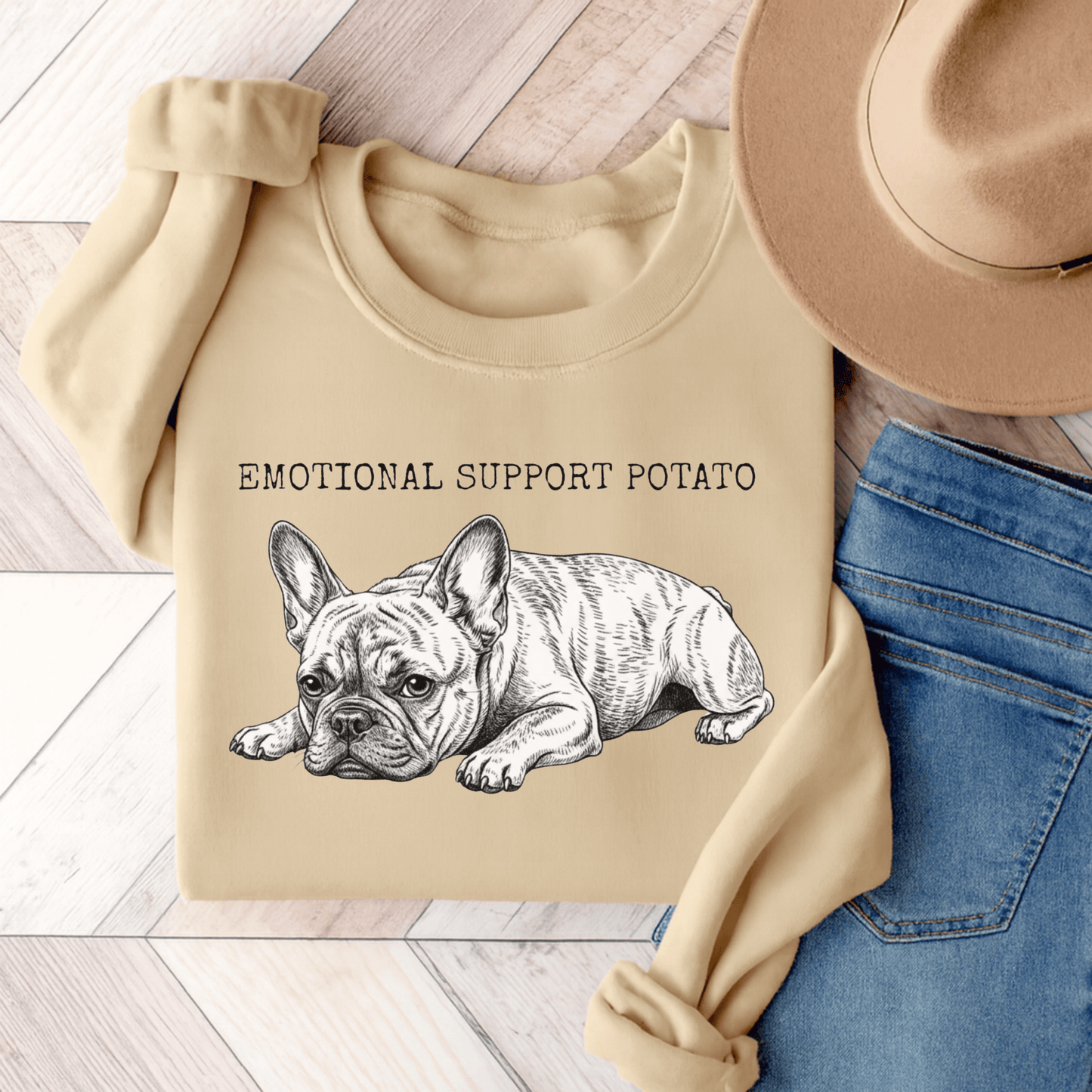 Brindle Frenchie Potato Unisex Sweatshirt Sand