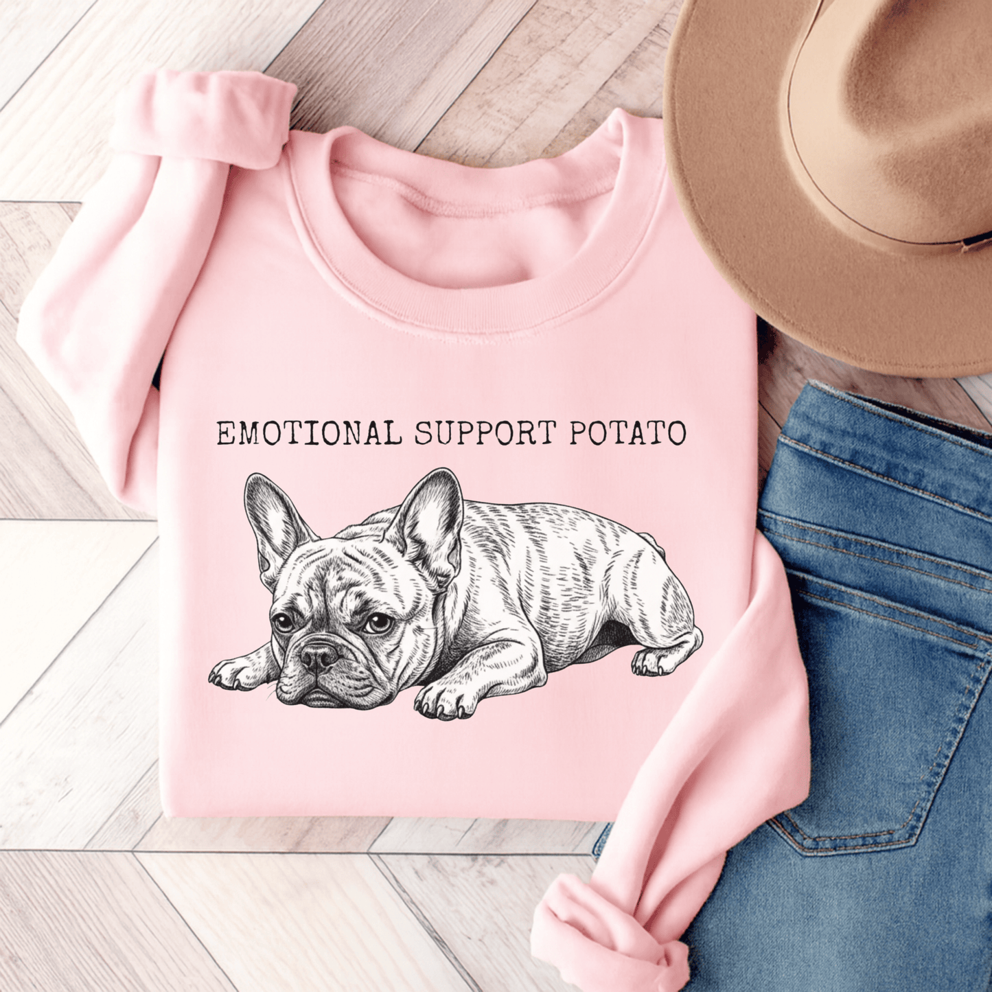 Brindle Frenchie Potato Unisex Sweatshirt Light Pink